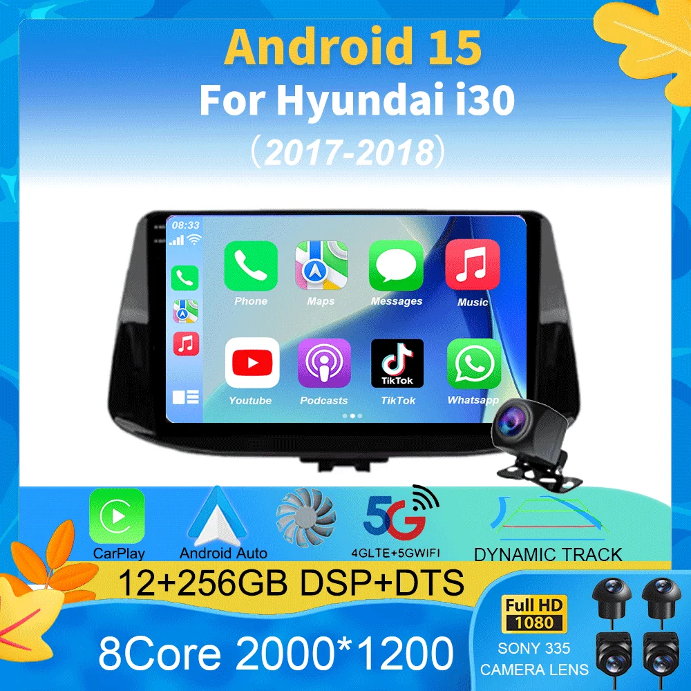 

For Hyundai i30 2017 2018 Android 15 Radio Multimedia Navigation Video Player Car GPS RDS Carplay AUTO 2 din No DVD DSP WIFI
