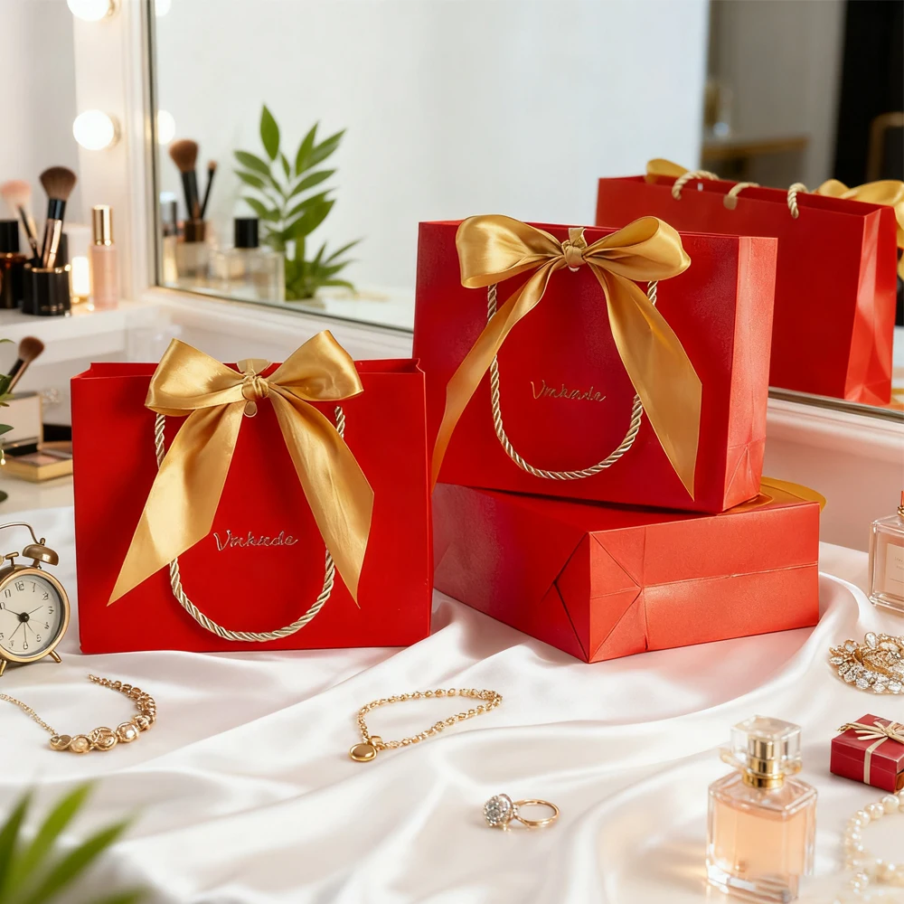 

50 шт., многоразовые бумажные сумки для вечеринок с логотипом и ручками, лента с бантом для дня рождения, выпечки, свадебной упаковки, сумка для конфет, свечей