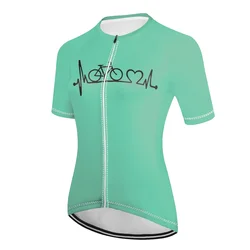 Women's 2024 Cycling Clothing heartbeat Short Sleeve Mountain Bike MTB Road Bike Clothing