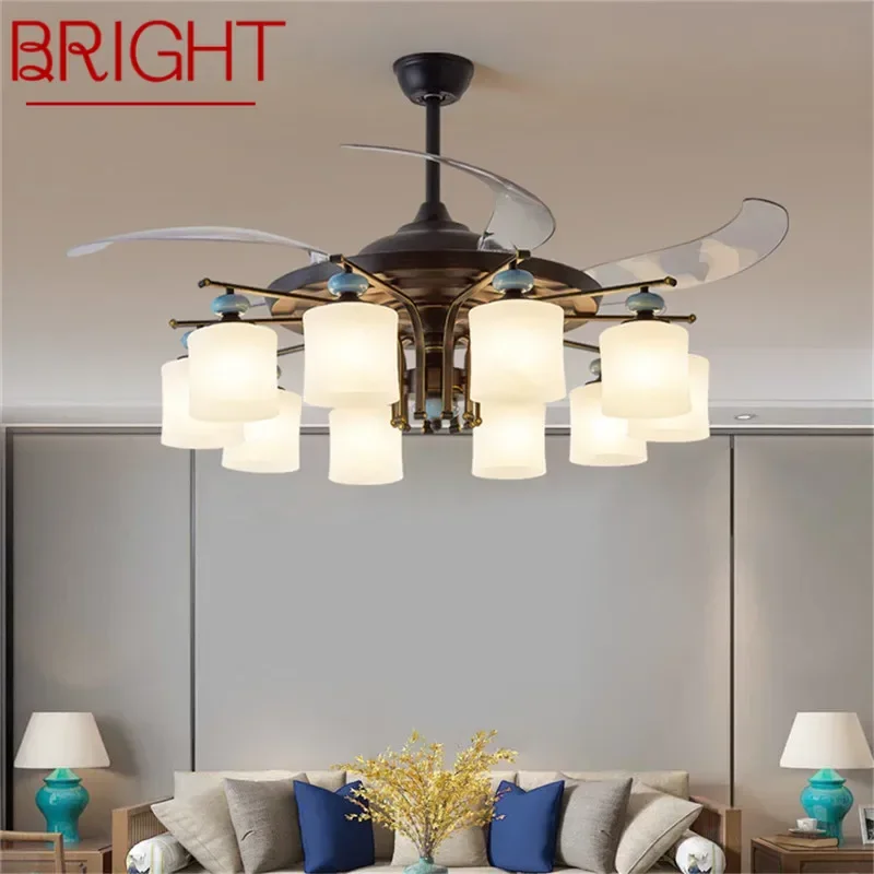 

BRIGHT Modern Stealth Fan Light Luxury Living Room Restaurant Bedroom Ceiling Fan Light Remote LED Electric Fan Light