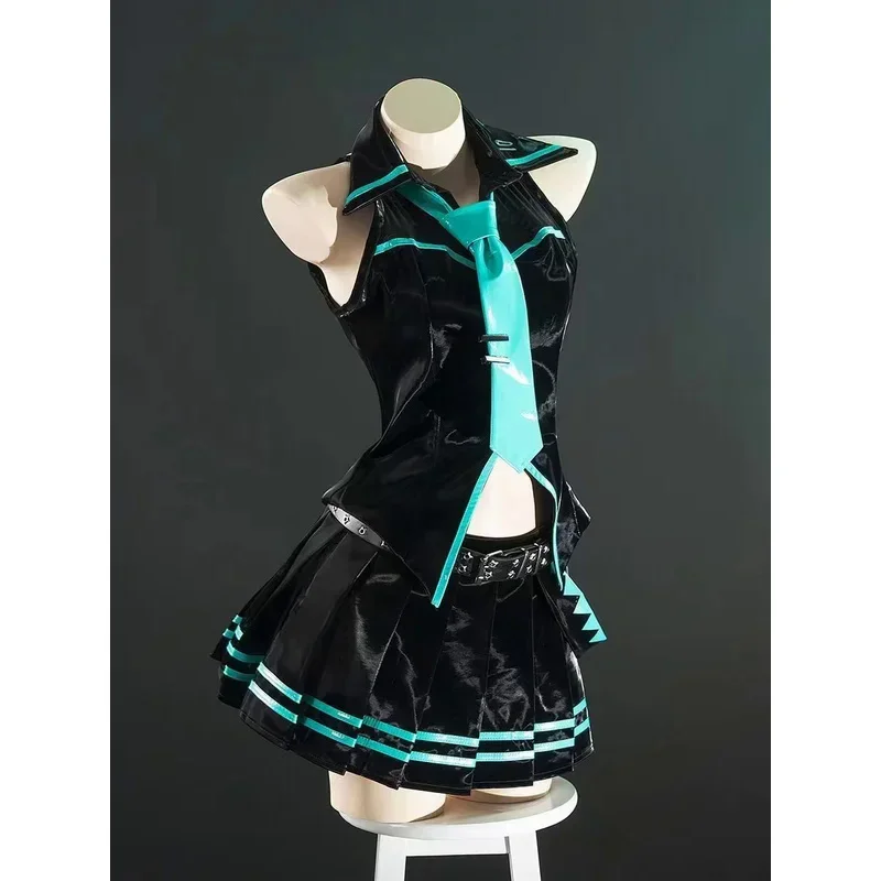 Cosplay sexy full set of Hatsune Miku 16th formula clothes black liquid leather cos clothes