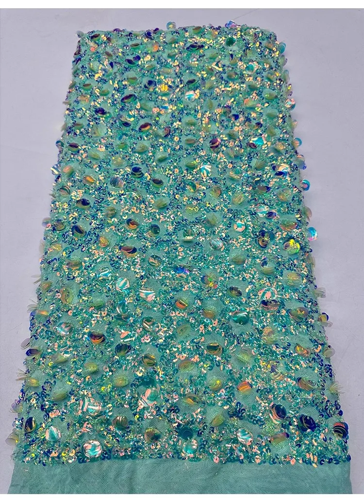 1yard Exquisite colorful bead size diamond shaped sequin embroidery tissu new gauze fabric for patchwork wedding Dress fabric