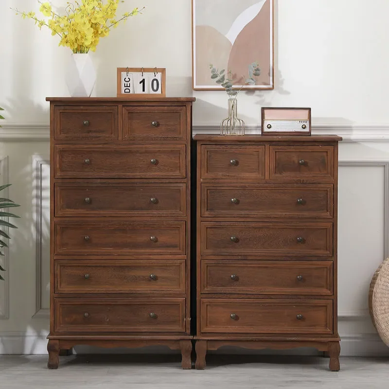American Style Solid Wood Storage Cabinet Living Room Bedroom Wall Side Table Small Shelf Unit Household Organizer Five