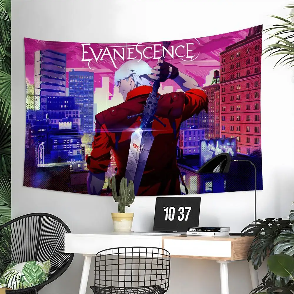 Classic Anime D-Devil May Cry Tapestry Aesthetic Wall Hanging Decor Microfiber Fabric Art for Bedroom Living Room Home