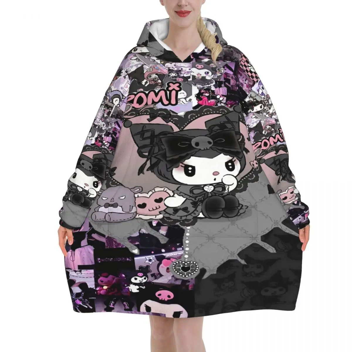 

Kuromis Cartoon Cute Blanket Hoodie Wearable Blanket Oversize with Pocket Warm Sleeping Bag Soft Cozy Onesie