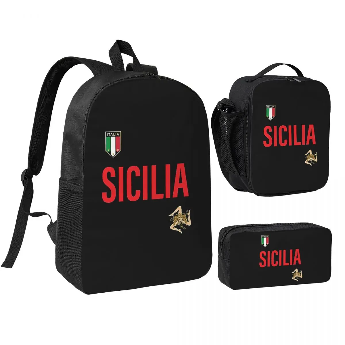

Sicily Jersey Backpack Boys Girls BookBag School Bag Shoulder Bags 3ps Insulated Lunch Bag Pencil Case