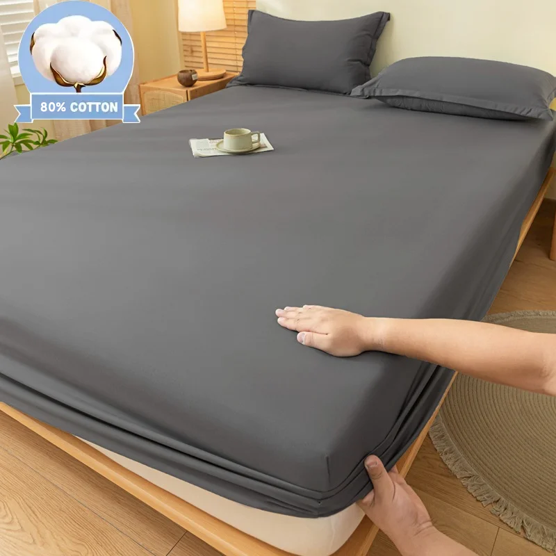 1pc Wash Cotton Fitted Sheet,30cm Deep Pocket Mattress Cover, Breathable and Comfortable, Suitable for Bedroom