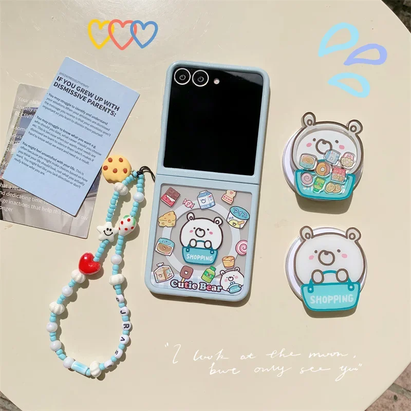 

Cute Bear Magnetic Phone Case for Samsung Galaxy Z Flip 6 5 4 3 Protective Back Cover for ZFlip4 ZFlip5 ZFlip6 Case