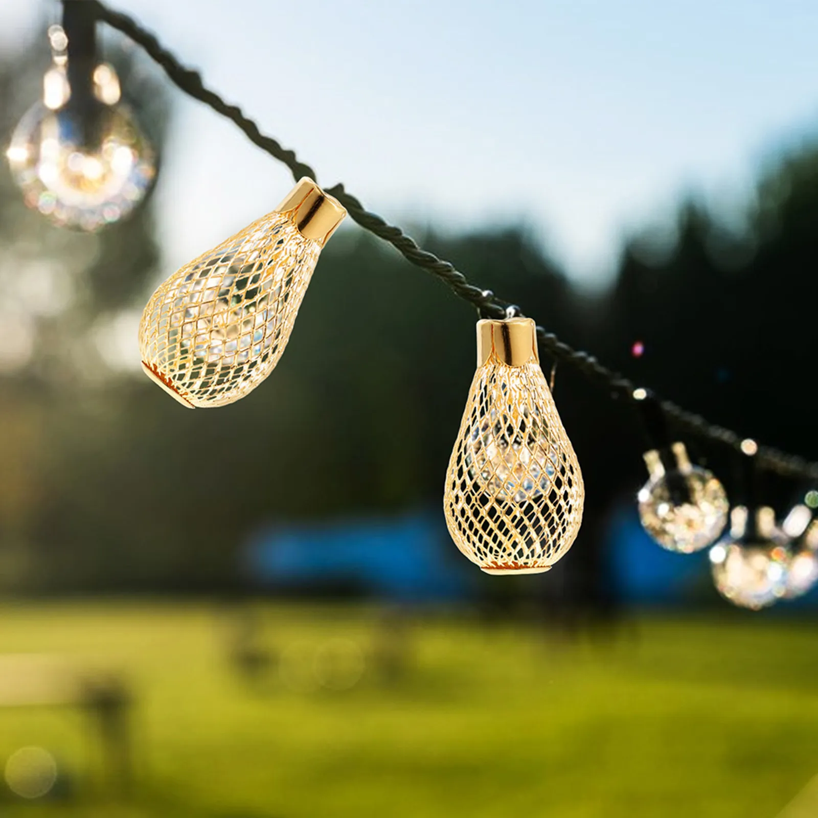 30Pcs hollow-out Iron Lantern Lamp Shade Diy Mini Lampshades Bulb Cage Christmas Festival String Lights Cover Pendant Decoration