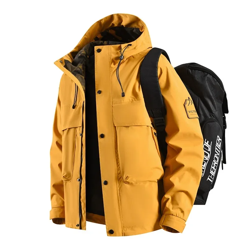 Männer Warme Dicke Winddichte Jacke Männer Qualität Multi-tasche Mit Kapuze Mantel Herrenmode Vielseitige Outdoor Sport Wasserdichte Jacken