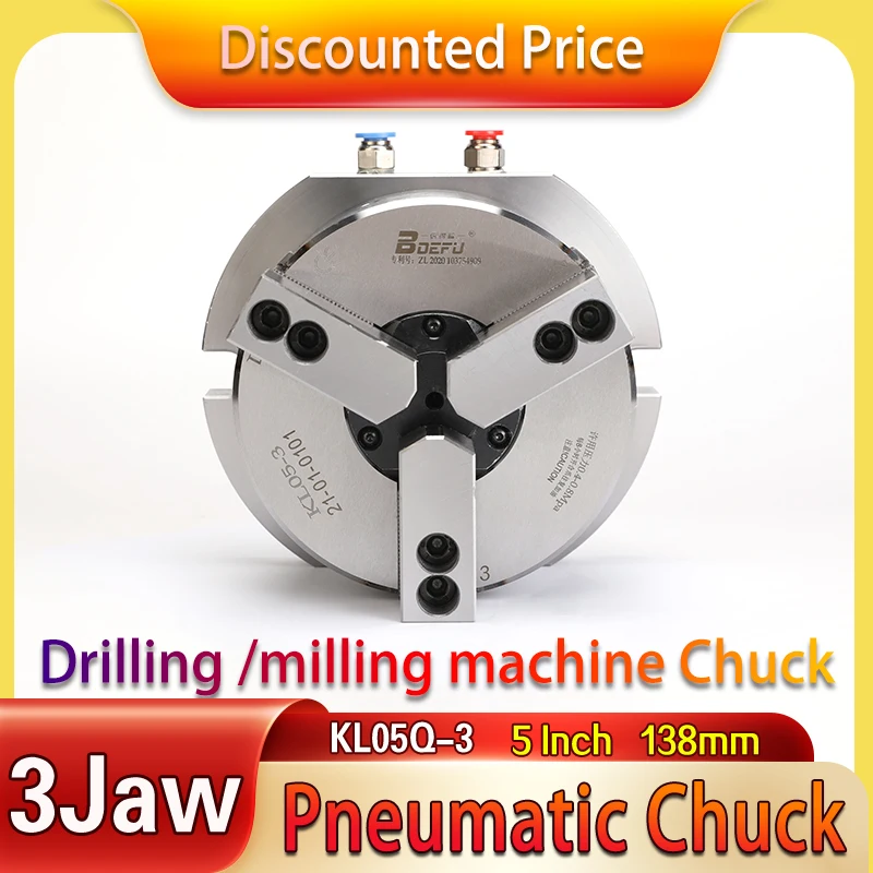 

Hollow pneumatic chuck 5 Inch 3 Jaw vertical air chuck hole diameter 23mm for drilling machine and milling machine platform