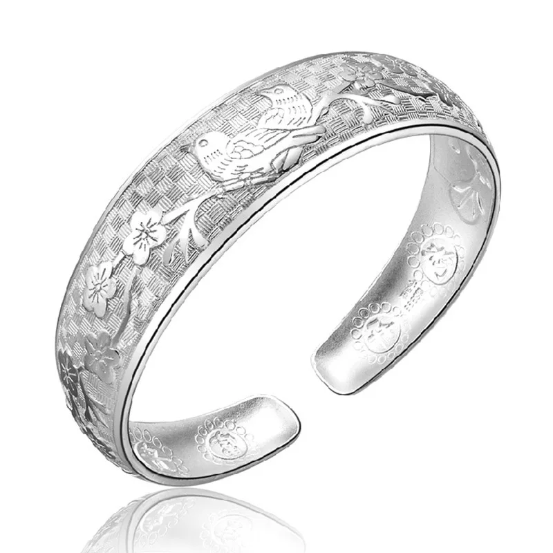 

925 Sterling Silver Bird Lucky Bangle Bracelets For Women Luxury Designer Fine Jewelry Wholesale Christmas Offers free Shipping