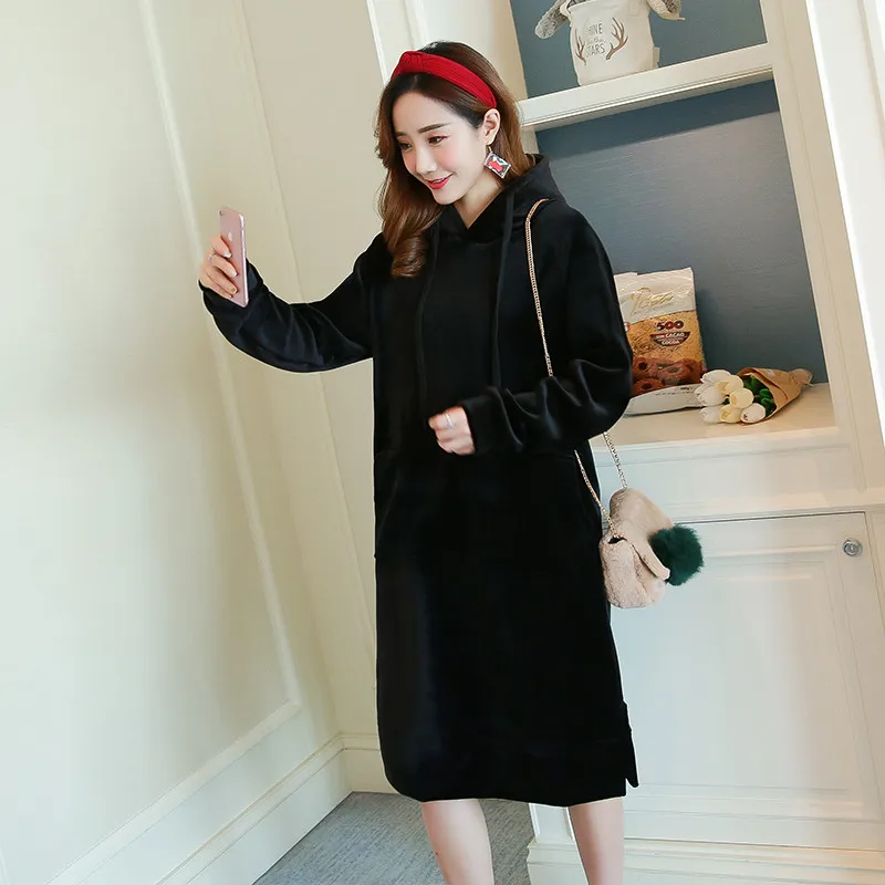 Women Winter Fashion Velvet Dress Autumn Casual Loose Hooded Dress Long Sleeve A Line Midi Dress Elegant Vestido vintage clothes