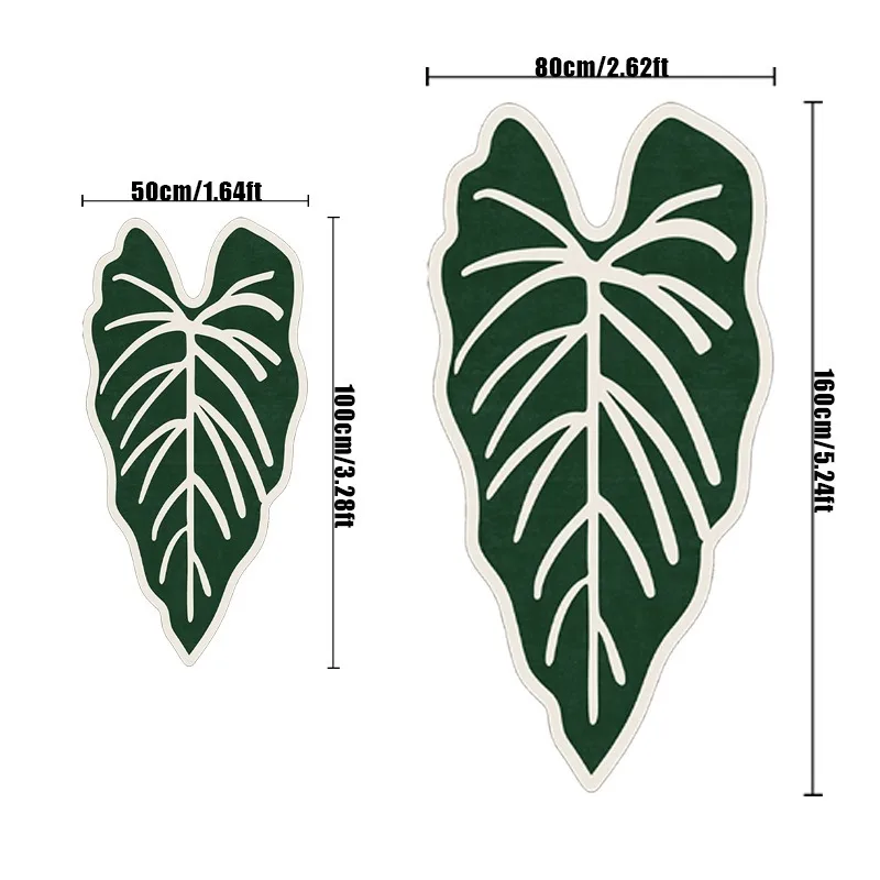 VIKAMA Tropical Leaf Shape Carpet Monstera Leaf Pattern Green & White Entryway Floor Mat Bedroom Living Room Home Decor Mat