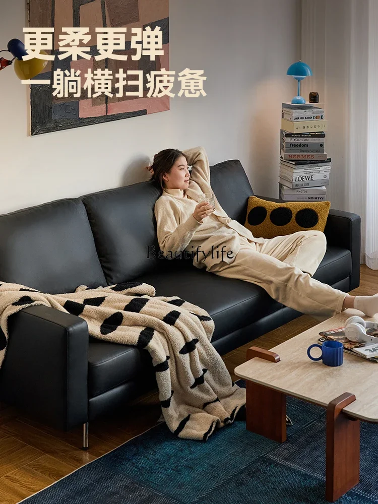 

01 yj19 Genuine Leather Sofa with High-End Vintage Feel for Living Room Contact Surface Genuine Leather Sofa