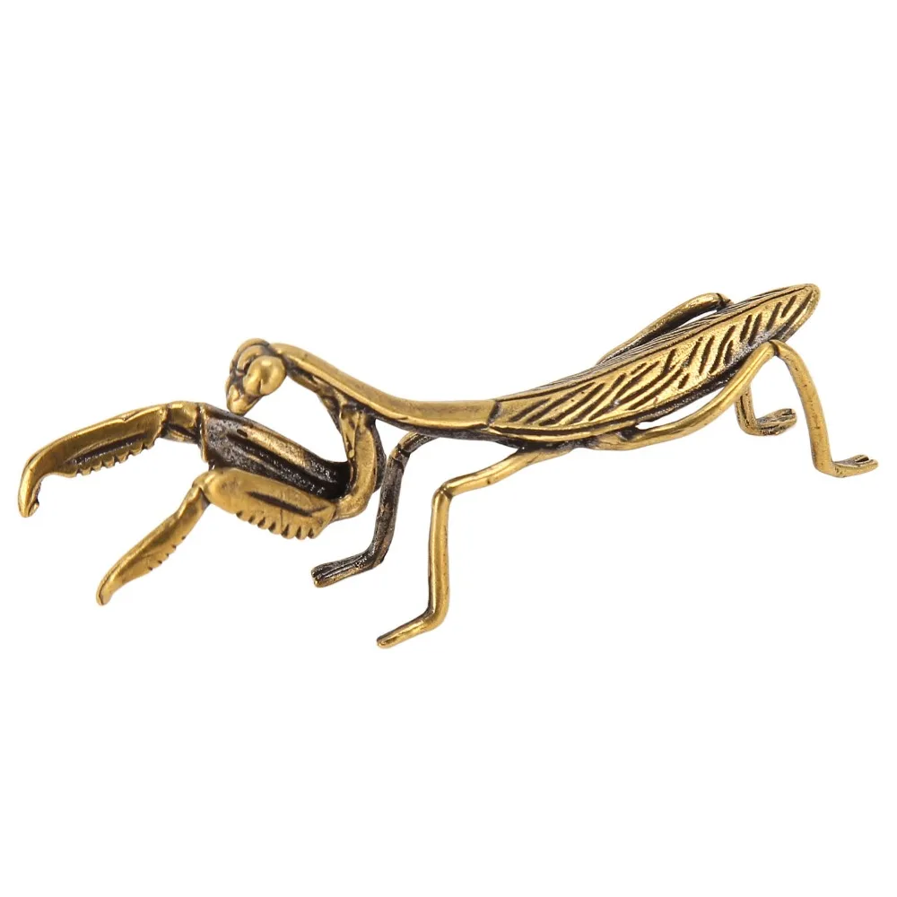 Solid Copper Praying Mantis Figurine Brass Tea Pet Suitable Mantis Decoration Ornament Small Size Brass Mantis Collectible