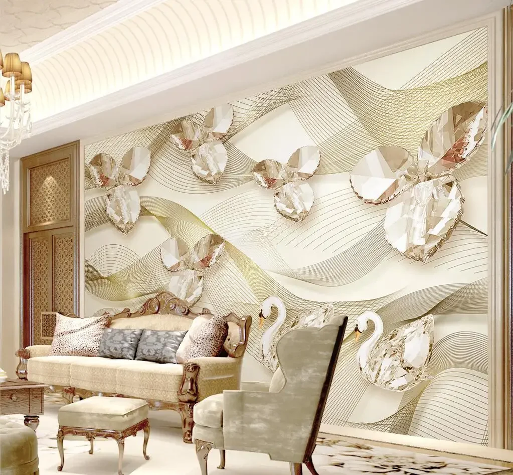 custom Crystal jewelry leaf wallpapers for Living Room Sofa Background photo Wall paper sticker Murals home decoration Stickers