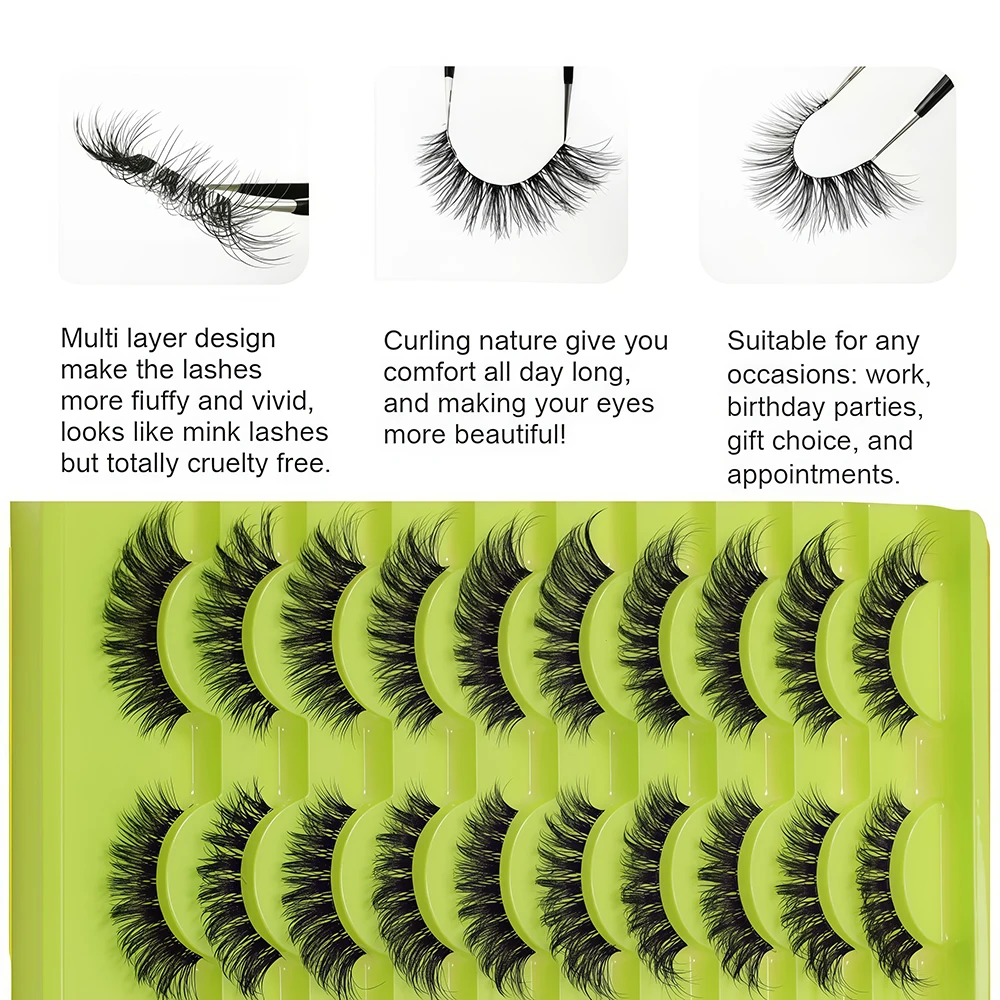 ขนตาปลอมแบบใหม่สไตล์ยุโรปและอเมริกา 10 คู่ แบบโค้งงอน หนาแน่น สามมิติ และฟู ขายดีที่สุด