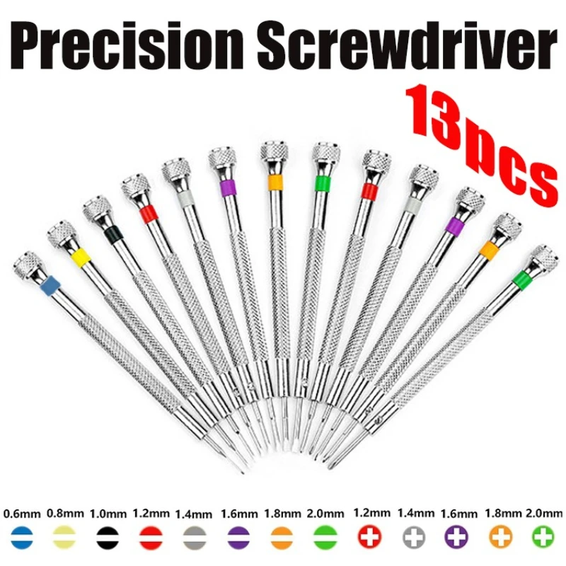 13-teiliges Präzisions-Schraubendreher-Set aus Hochleistungsstahl 0,6-2,0mm Mikro-Kreuz-Reparatur-Kit für Uhren, Brillen und Schmuck