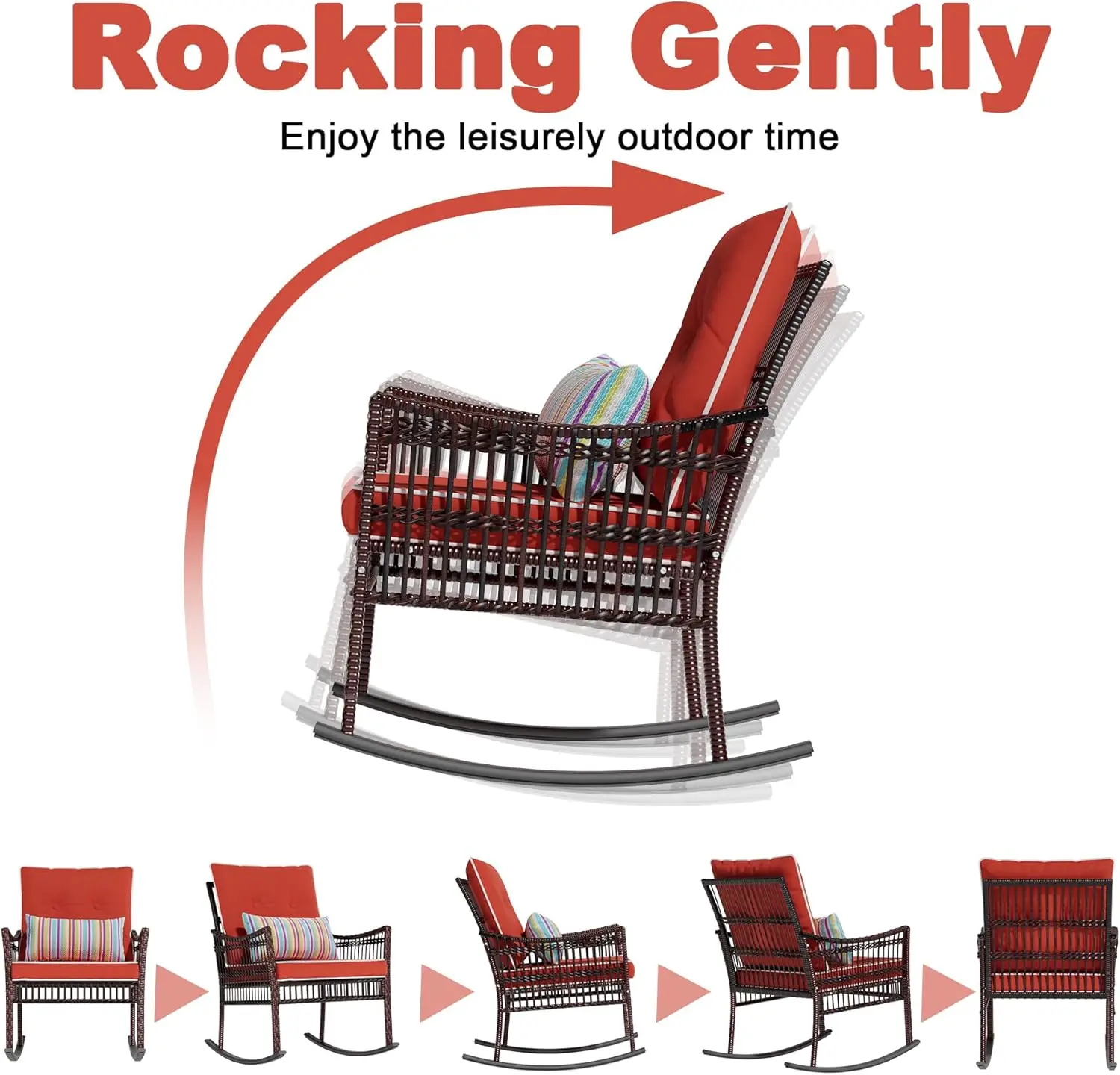 ชุดเฟอร์นิเจอร์หวายสำหรับระเบียง 3 ชิ้น เก้าอี้โยกกลางแจ้ง ชุดโต๊ะกาแฟและเก้าอี้โยกสำหรับระเบียงหน้าบ้าน