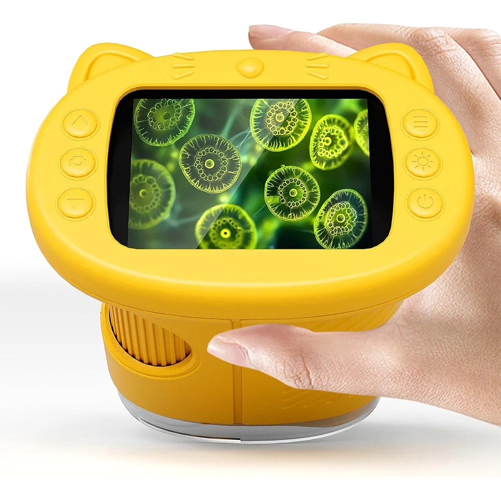 Handheld Kids Microscope Science Education Toy  2.4-Inch Screen 1000x Pocket Microscope Christmas Birthday Gift for Boys & Girls