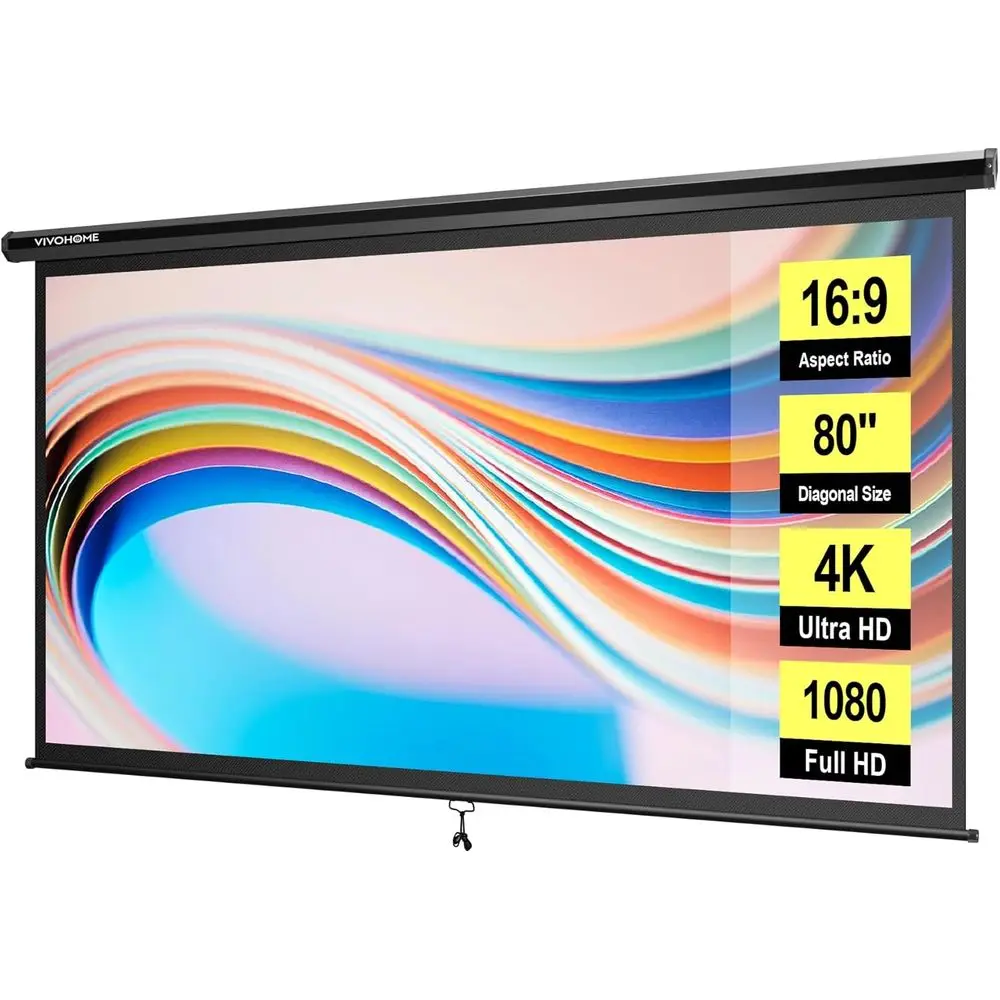 

Механический выдвижной экран 4K 80 дюймов (16:9), 70x40 для домашнего кинотеатра и офиса