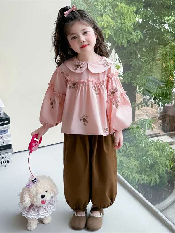 

Girls Doll Collar Long Sve Two-Piece Set Autumn Faion Baby Clothes Casual Sle Lightweight Comfortable Children's Outfit