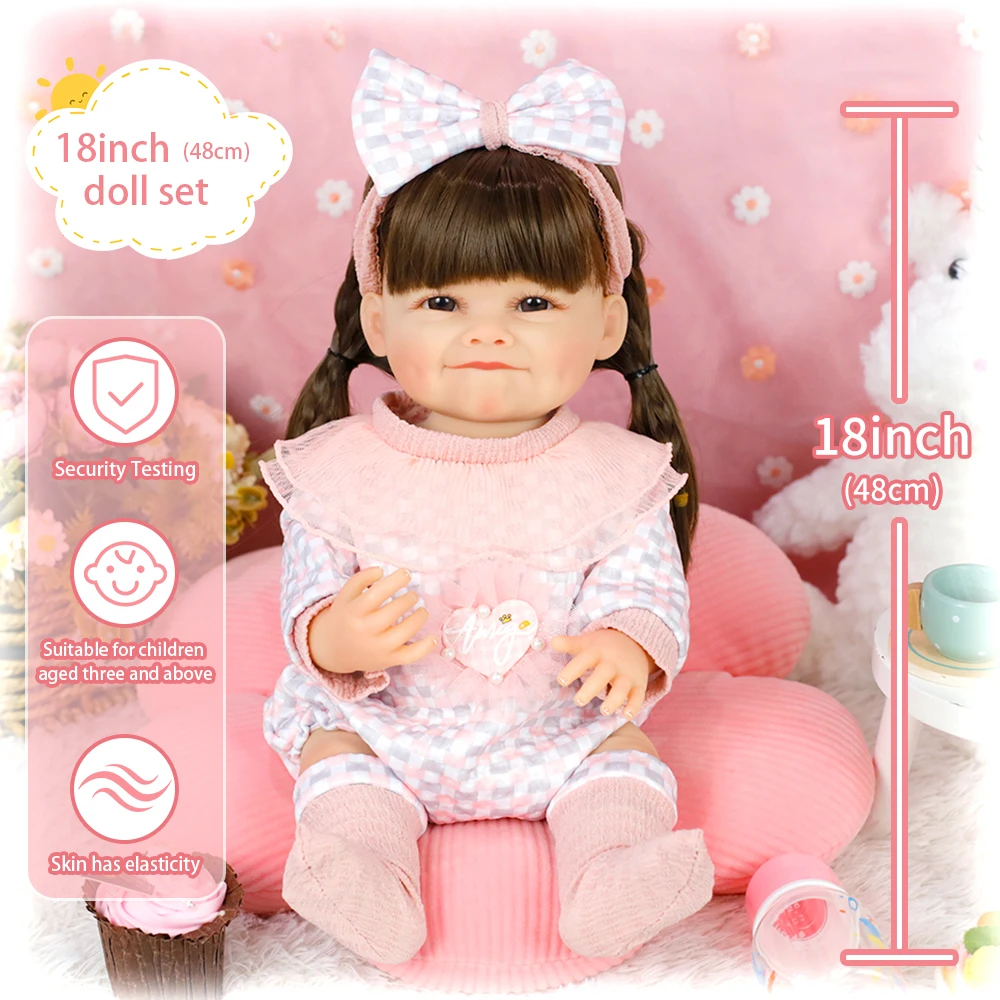 

18-дюймовая кукла реборн для девочек, Рая, моющиеся куклы для всего тела, реалистичные, мягкие на ощупь для детей, подарок на Рождество и день рождения