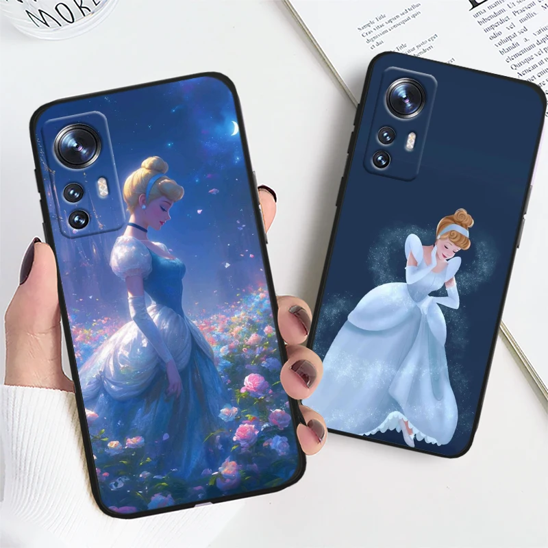 Disney Beautiful Cinderella Black Phone Case For Xiaomi Mi 11T (11T Pro) 11 12 13 14 X S T Lite Pro 5G Shell Soft Cover Capa