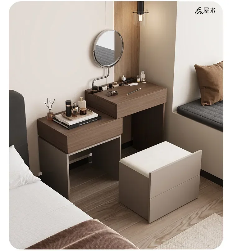 Dressing Table Simple Small Dresser Chest Integrated With Makeup Mirror Bedroom Retractable Makeup Tablel3