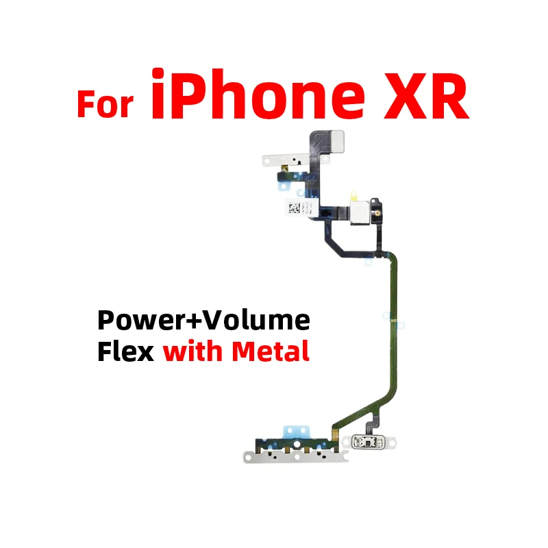 For iPhone XR Power On Off Flex Volume Up Down Side Button Key switch on off button Ribbon Flex Cable With Metal