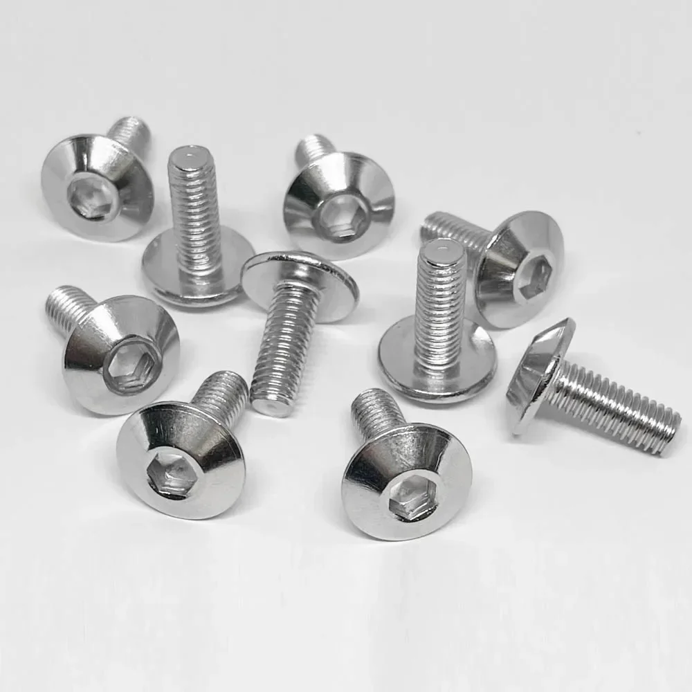 10pcs Stainless Steel Large Flat Head Hexagon Socket Screws Bolts M6 M6X16mm for Motorcycle Moped Scooter Tail Plates