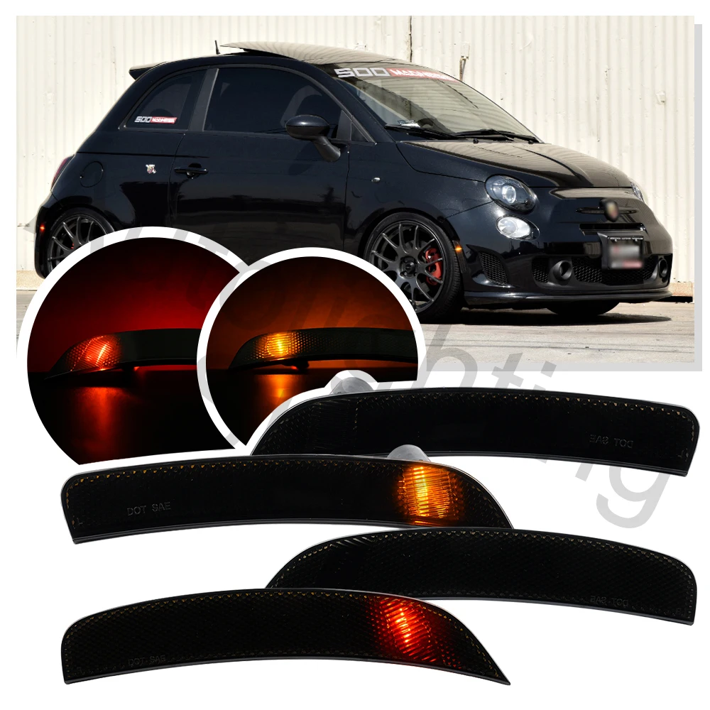 4PCS For Fiat 500 /500C Abarth 2012 2013 2014-2017 LED Front ＆ Rear Bumper Lamp Side Marker Turn Signal Indicator Amber Lights