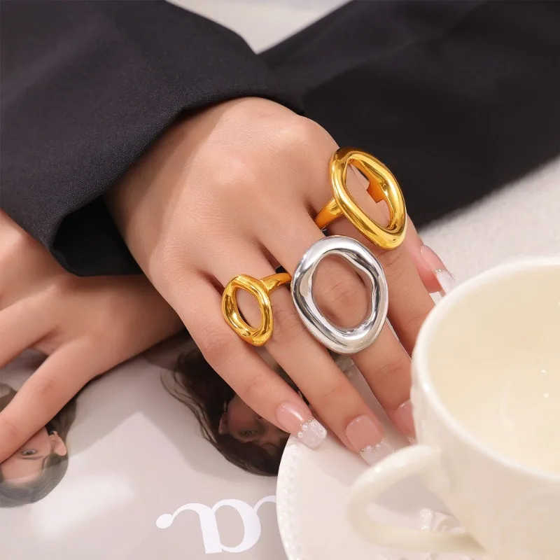 

Stainless Steel Chunky Rings For Women Gold Color Waterproof Women's Hyperbole Large Ring Simple Geometric Aesthetic Female Ring
