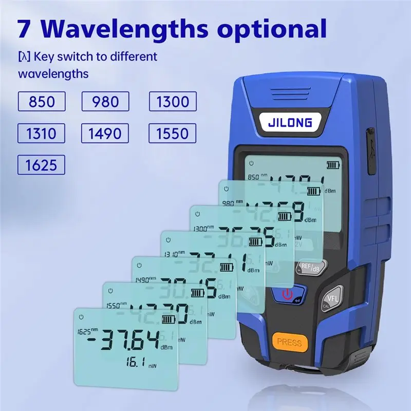 [B24B!】 Optical Power Meter OPM -50-+26Dbm With Lighting Fixture 7 Wavelengths Power Meter Fiber Network Cable Tester