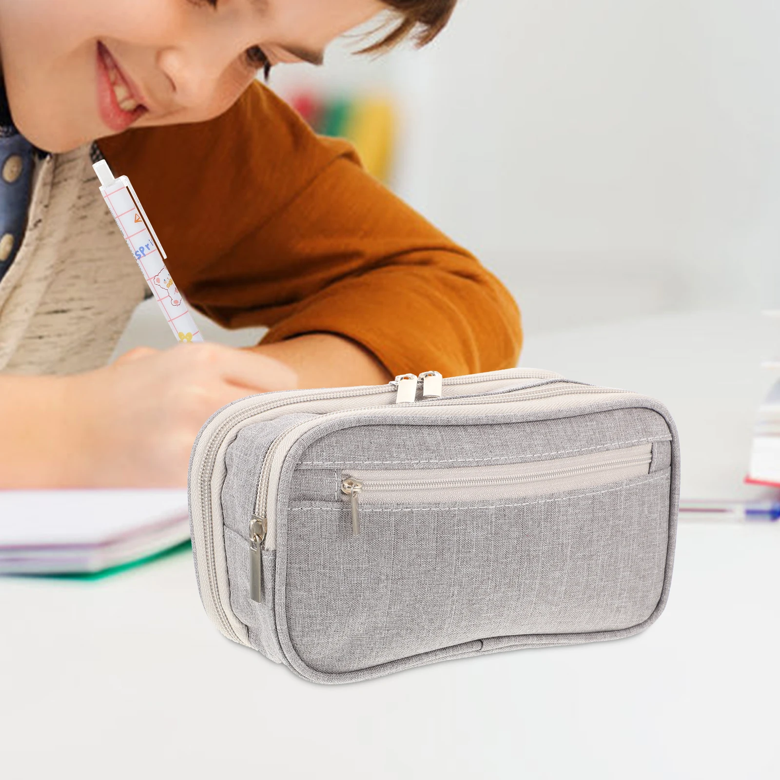 

Pencil Pouch Three-Layers Large Capacity Multifunctional Portable Pencil Case Handheld Pen Bag School Accessories