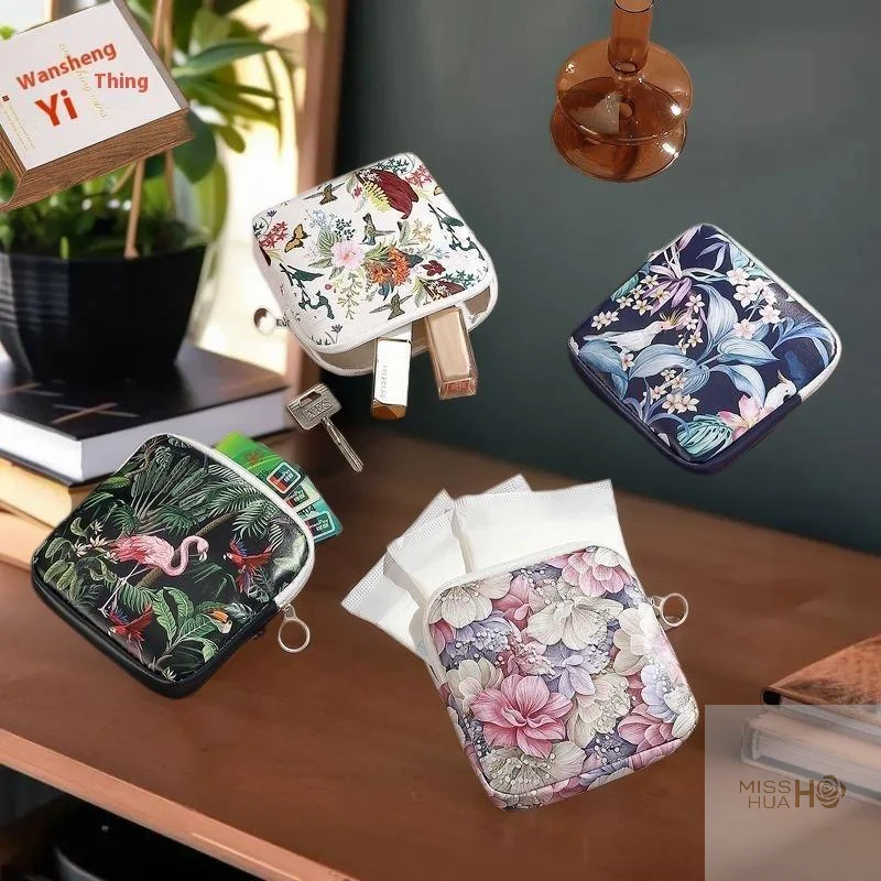 HUA HUA Creative PVC Sanitary Pads Bag Fashion Floral Print Large Capacity Multipurpose Coin Purse Portable Cosmetic Storage Bag
