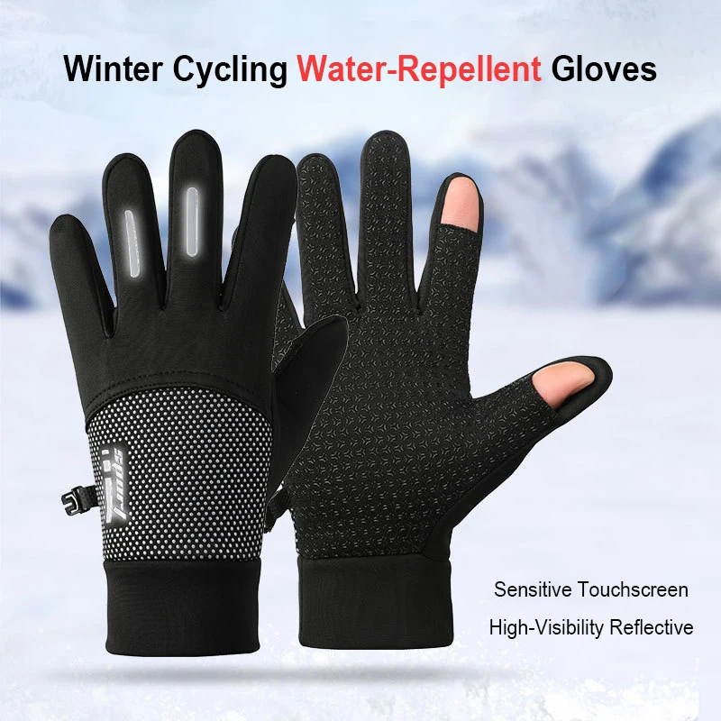 Winter Herren Fahrradhandschuhe Wandern Fleece Wasserabweisend Winddicht Touchscreen Anti-Rutsch Flip-Top Delivery Rider Outdoor Handschuhe