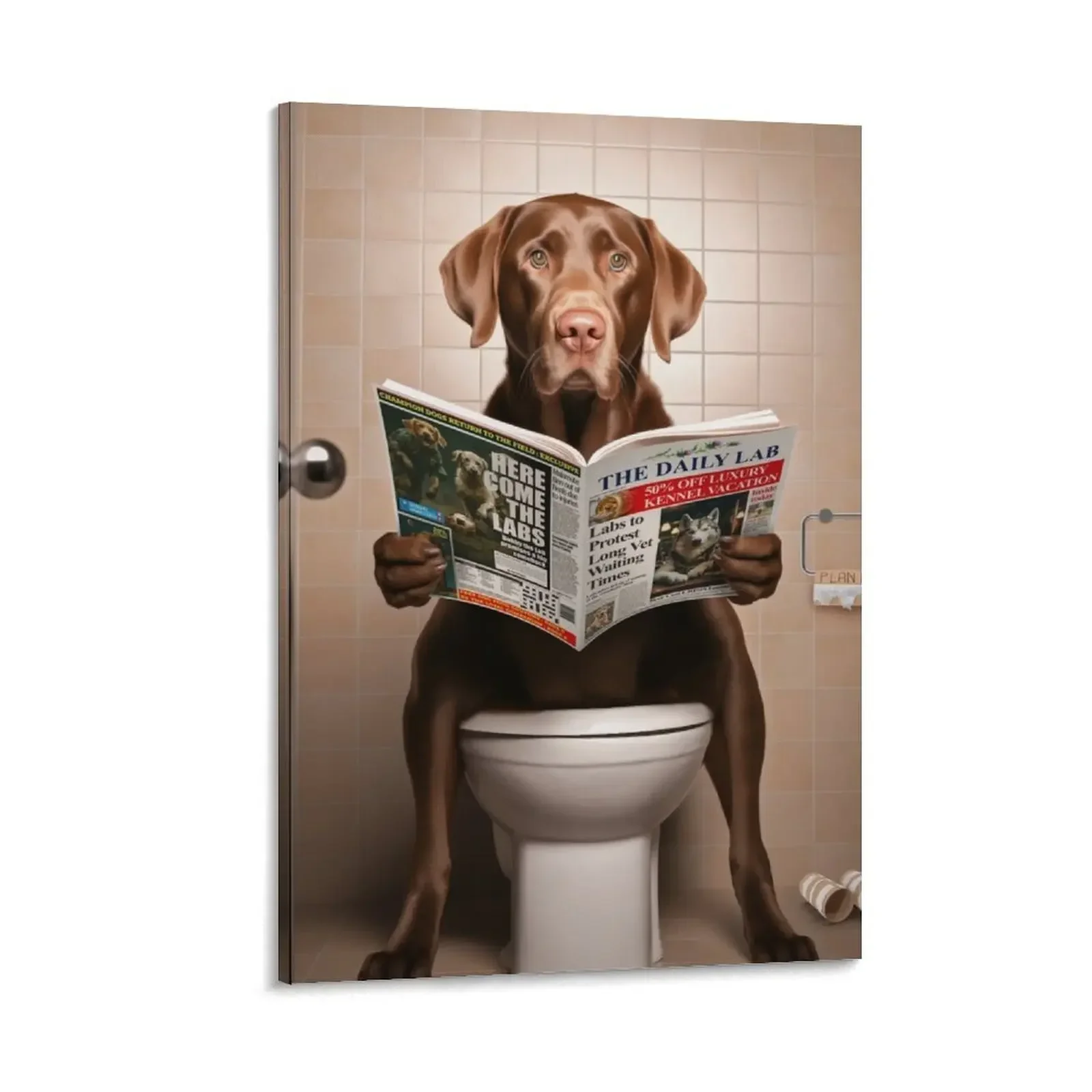 

Chocolate Brown Labrador on the Toilet Canvas Painting Paintings on the wall anime figure Decoration for home