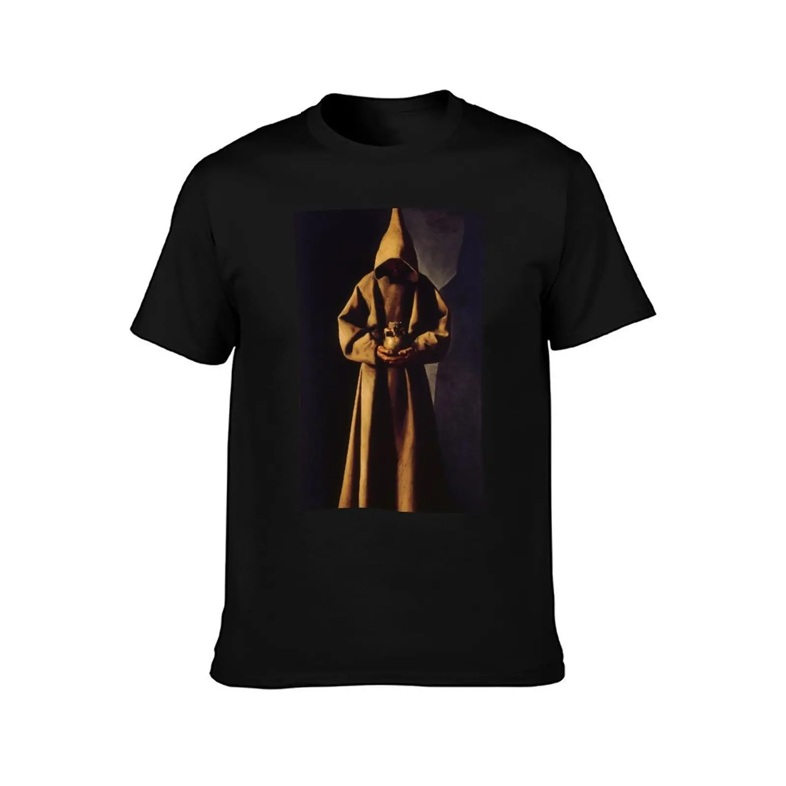 St. Francis Contemplating a Skull by Francisco de Zurbarán T-Shirt Summer Casual Cotton Tee Oversized Streetwear Tops