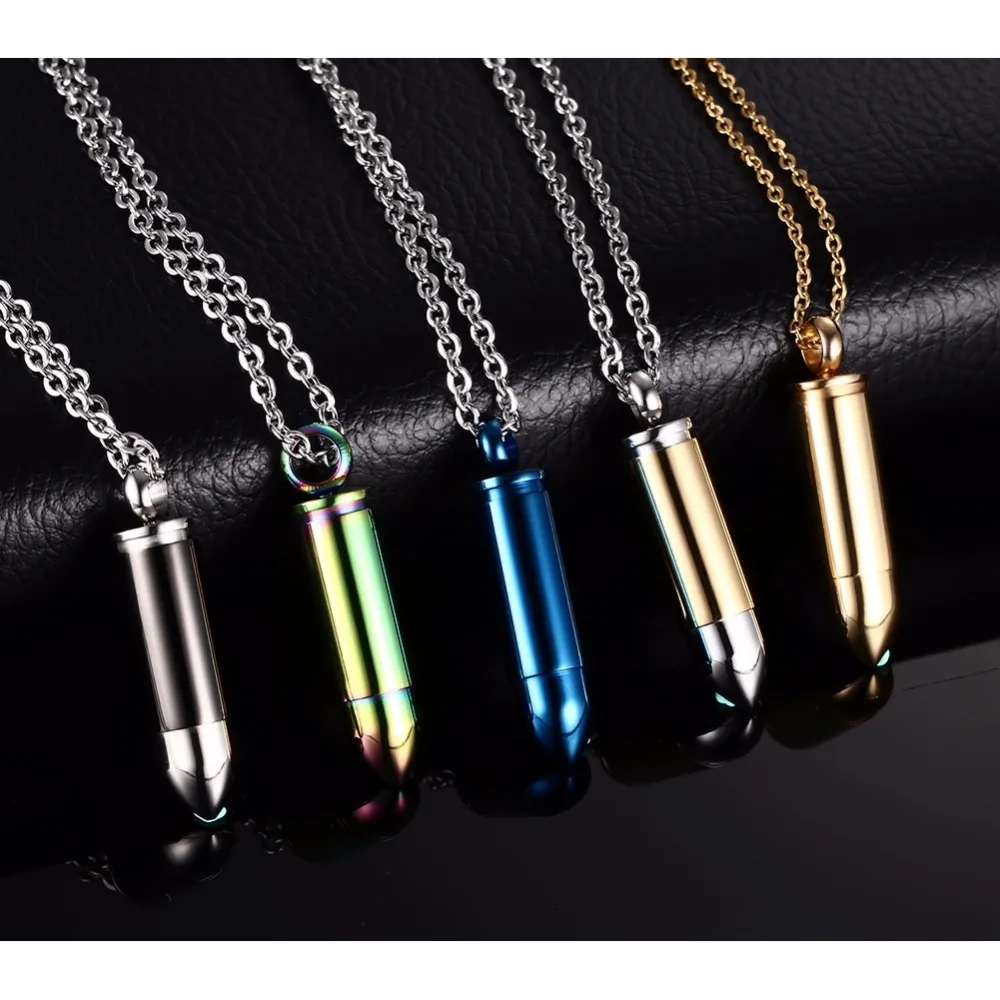 Vinterly Punk 5 Colors Stainless Steel Cremation Pendant Necklaces Pets Keepsake Urns for Ashes Gold-color Jewelry Waterproof