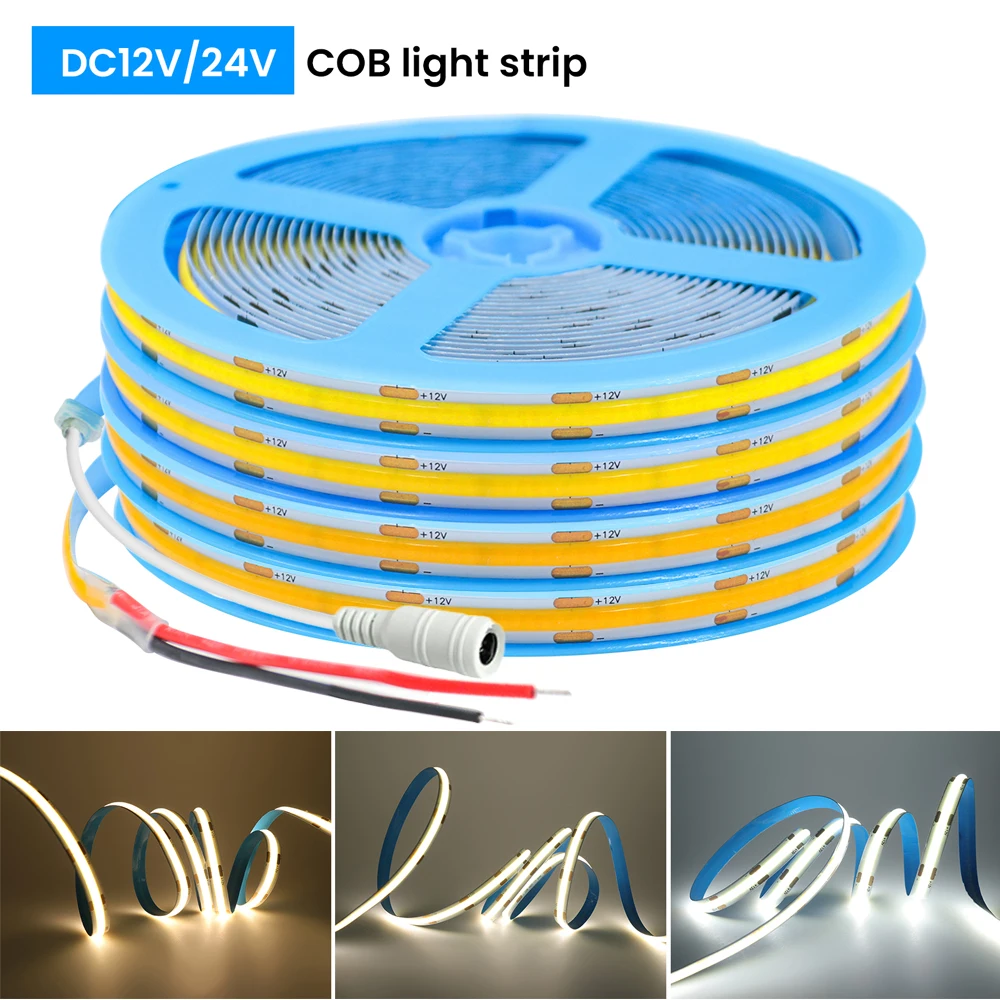 

COB LED Strip Light 480LEDs High Density Flexible FOB Led Tape Light RA90 Warm Nature Cool White Linear Ribbon Dimmable 12V 24V