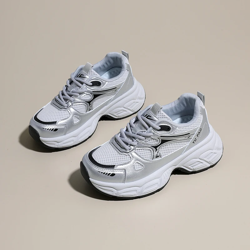 

Женские кроссовки на толстой подошве, универсальные белые туфли, повседневные туфли для папы на мягкой подошве с сеткой