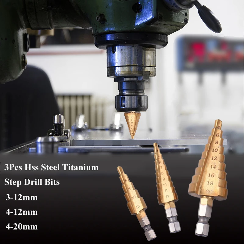 Imagem -06 - Hss Aço Titanium Passo Brocas Cone Ferramentas de Corte Madeira Madeira Metal Drilling Grupo 312 mm 4-12 mm 420 mm Pcs