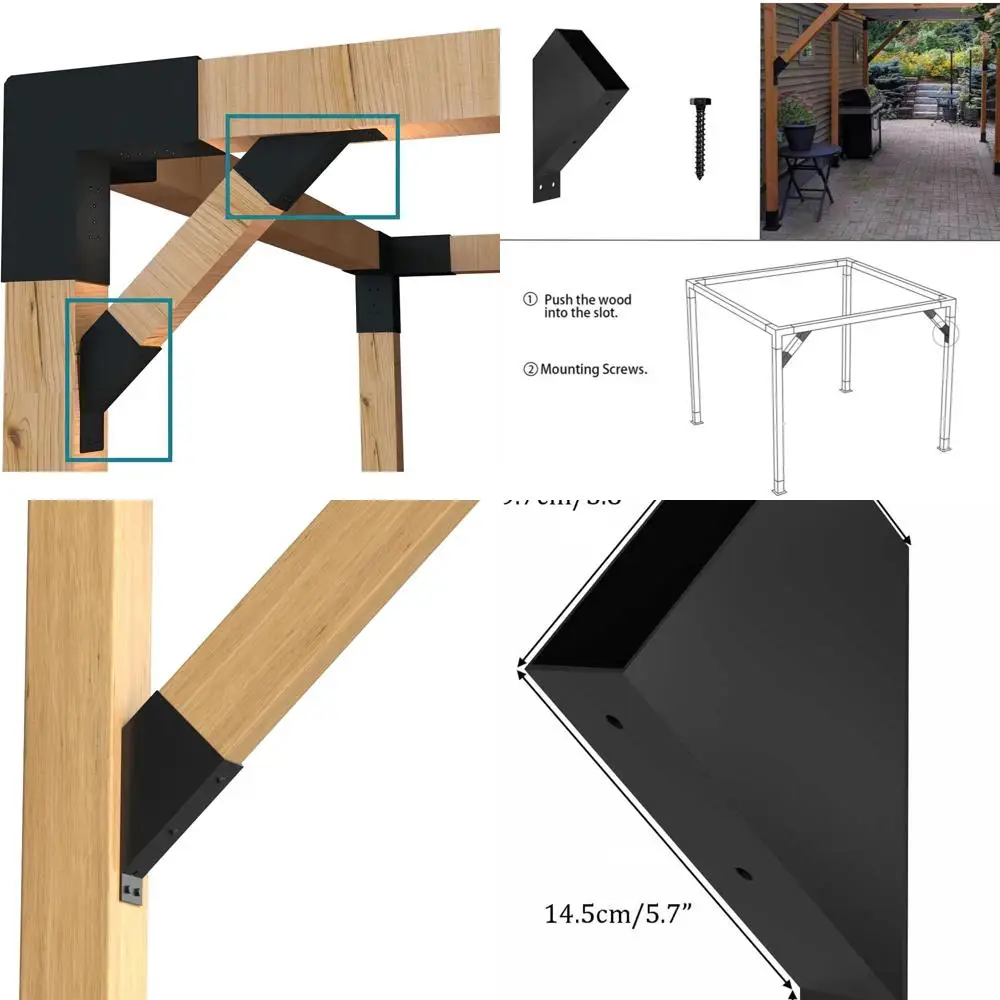 

45-Degree Angle Brackets for Pergola Kits - Heavy-Duty Metal Connectors for 2x4 Wood, Universal DIY Pergola Support Kit