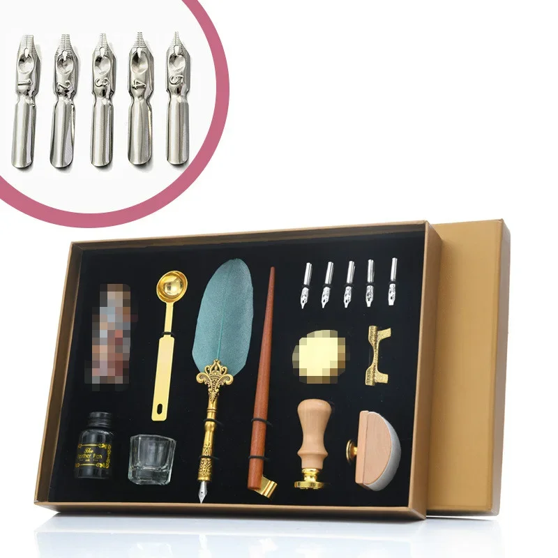 

Student English Calligraphy Suit Vintage Feather Water Seal Art Painting Stationary SuppliesPen