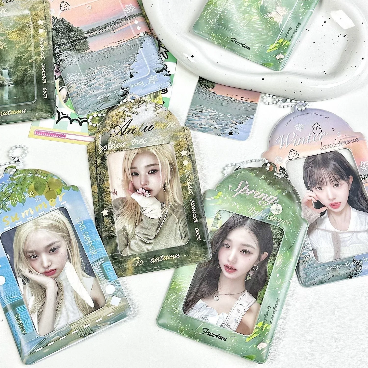 1PC 3 Inches Kpop Photocard Holder with Keychains PVC Idol Card Protective Sleeves Bag Pendant School Stationery 포카홀더