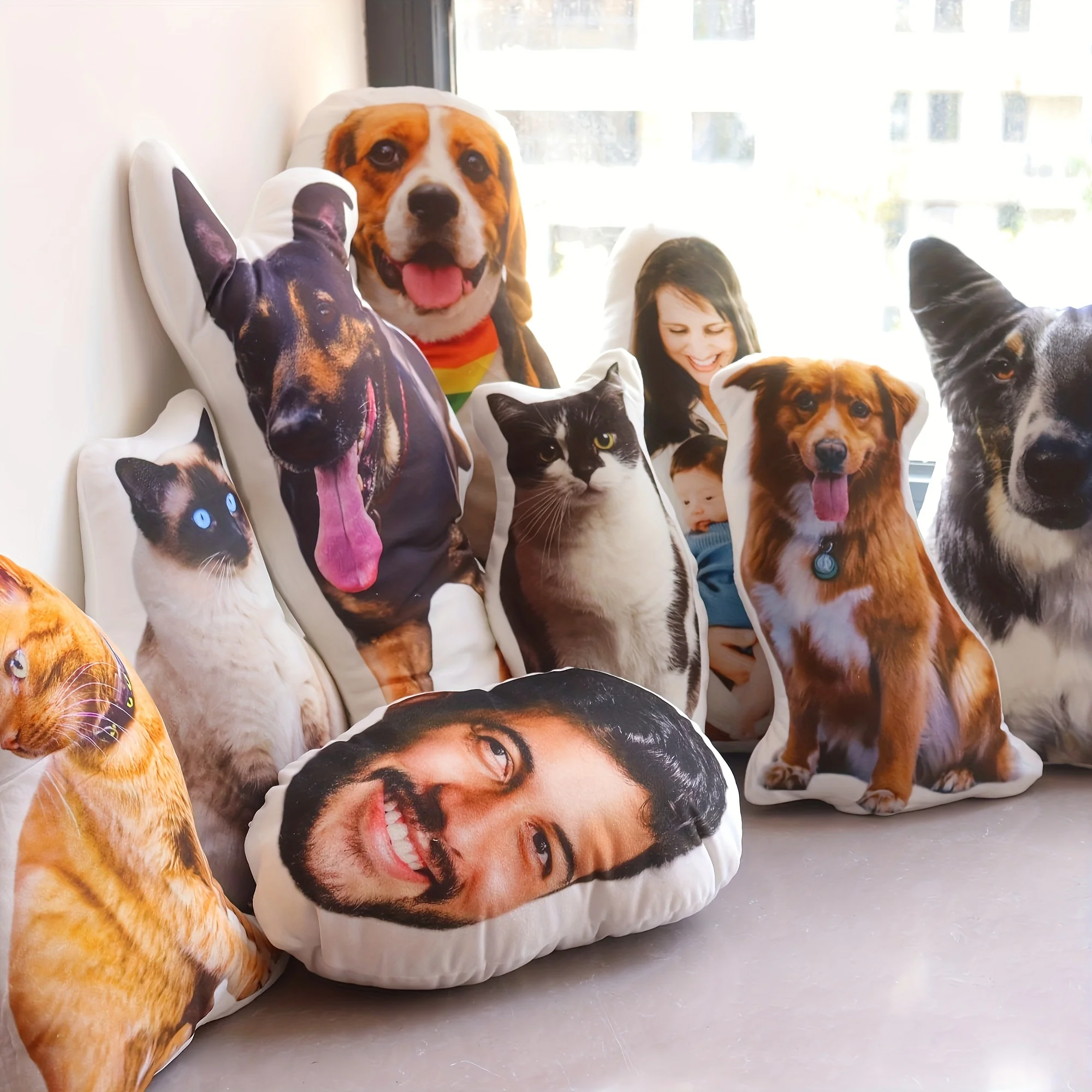 1 Personalized 3D Double-sided Printed Plush Cushion, Customizable with Your or Your Pet's Photo, Knitted Polyester Fabric, Full