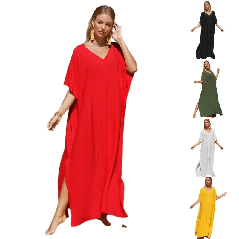 

Women Beach Coverup Kaftan Dress Short Sleeve Bathing Suit Coverup Full Length Beach Kaftan Dress X5QF