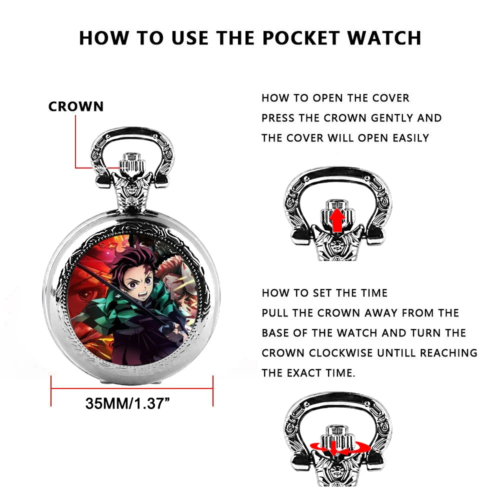 Personalizzato argento acciaio inossidabile Anime Demon Slayer Tanjiro cupola di vetro orologio da tasca al quarzo collana pendente gioielli da donna